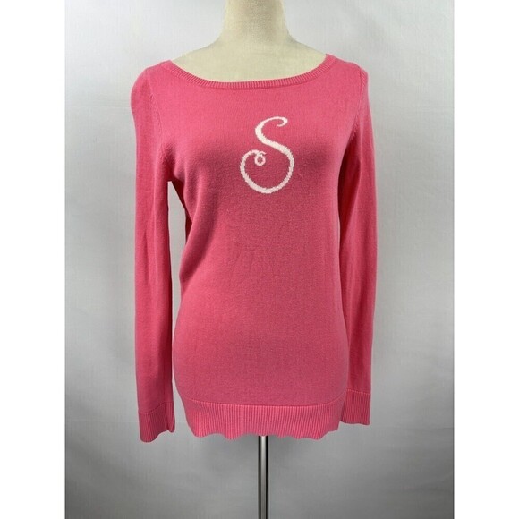 Lilly Pulitzer Pullover Sweater Pink Coral Medium Monogrammed S Long Sleeve 100% - Picture 2 of 8